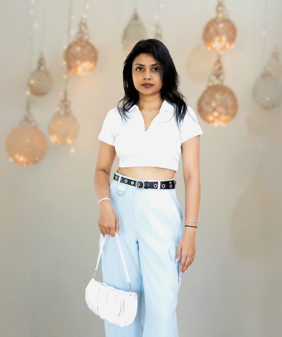 White Zipped Collar Crop Top