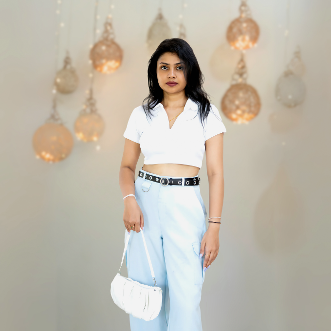 White Zipped Collar Crop Top