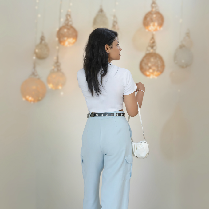 White Zipped Collar Crop Top - Image 2