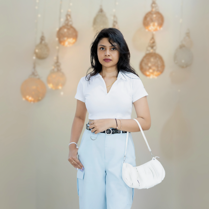 White Zipped Collar Crop Top - Image 3